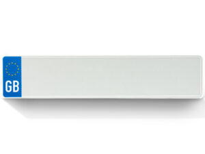 Former Official GB E.U License plate - white reflective background