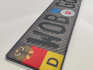 Plaque Blason Allemand Carbone WOB GÖ XXX + sceau & support de plaque incl.